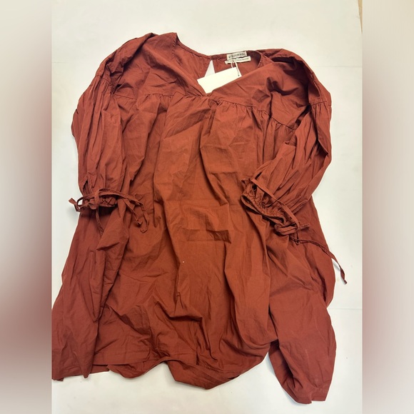 Gracemade Miriam Organic Cotton Knee Length Puff Sleeve Dress NWT Red Clay - Picture 4 of 6